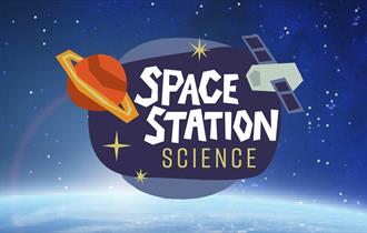 A blue background with a graphic saying 'Space Station Science'