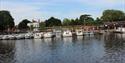 View of boats along the River Thames