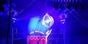 Lady hanging from a bauble in the air at Jay Miller's Circus in 2024, family fun, Isle of Wight, what's on, event
