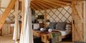 Inside view of the interior of a yurt at The Garlic Farm, Newchurch, self-catering, glamping, luxury, country, Isle of Wight