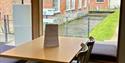 View from table in Whitchurch Silk Mill Cafe, Hampshire