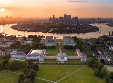 Stunning view over Royal Museums Greenwich with London in the background