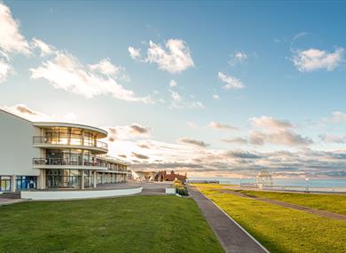 De La Warr Pavilion exterior shot by the sunny coast in Bexhill East Sussex