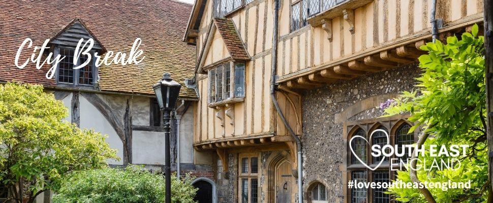 Tudor buildings in Cheyney Court in the historic city of Winchester - great UK City Break