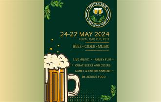 Poster for Pett Beer Festival: says live music, family fun, great beer and ciders, games and entertainment, delicious food.
