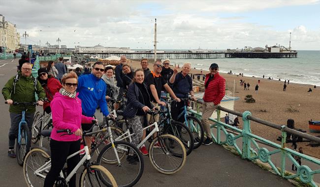 Group of cyclist on seafront