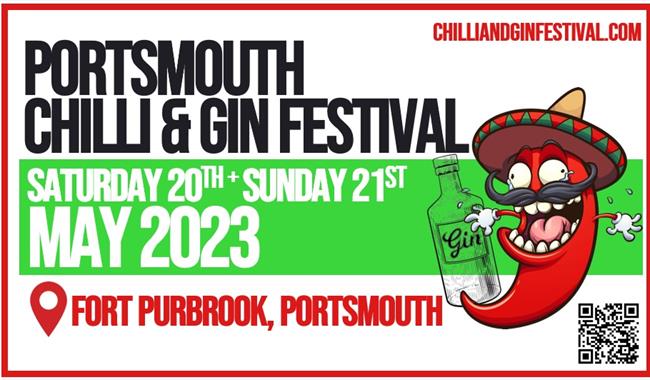 Poster for Portsmouth Chilli and Gin Festival featuring a cartoon chilli pepper