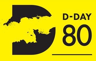 Logo for D-Day 80, featuring the 'D' motif from the D-Day Story museum