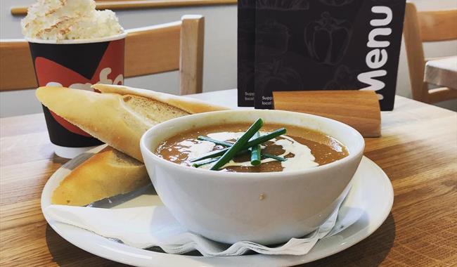 Soup and bread lunch at Alice Holt Cafe, Surrey