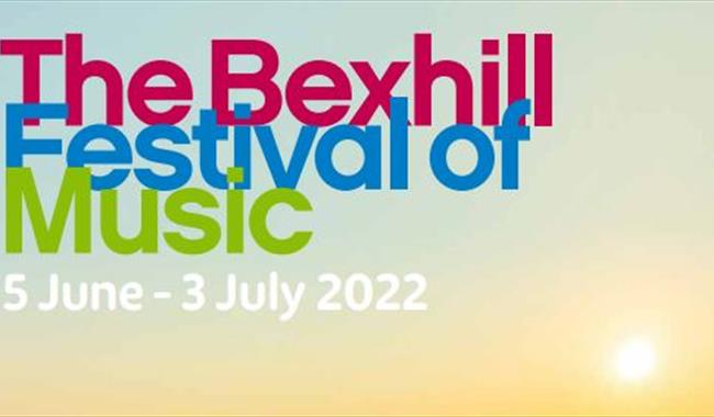 Sunset background with text overlay saying 'The Bexhill Festival of Music 5 June - 3 July 2022'.