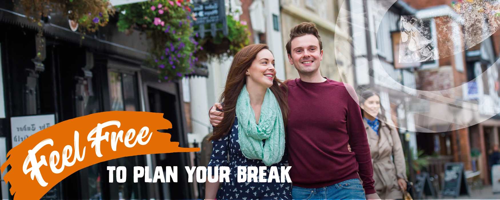 Feel Free to plan your short break in Staffordshire. Couple shopping in Lichfield historic city centre.