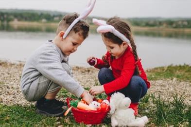 image of two children on an Easter Egg Hunt