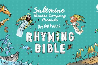 Graphic for the Rhyming Bible featuring cartoon drawings of whales, camels, giraffes and angels