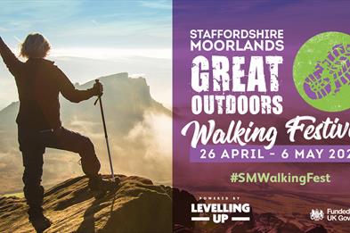 Graphic depicting the Staffordshire Moorlands Walking Festival taking place from 26 April until 6 May 2024.