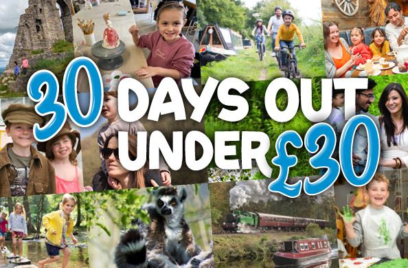 Graphic promoting 30 budget days out under £30 in Staffordshire