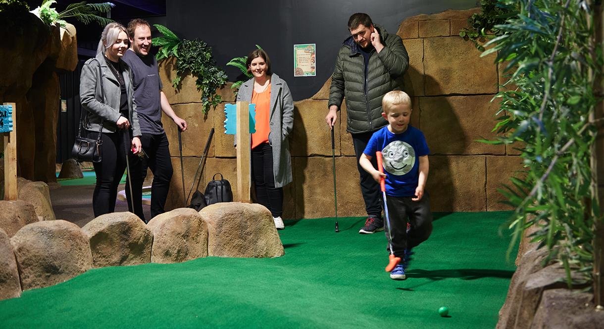 Family fun on the course at Adventure Mini Golf, Staffordshire