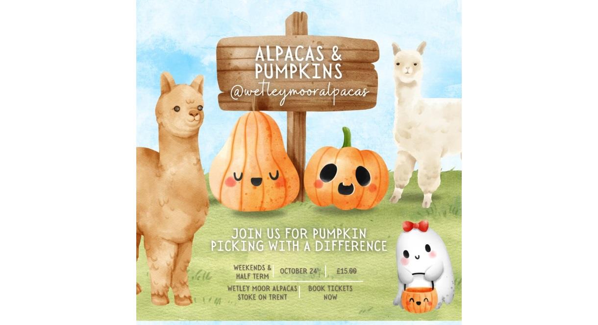 image of illustrated alpacas, pumpkins and ghosts