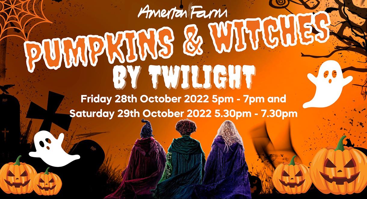 A graphic for Pumpkins & Witches by Twilight, at Amerton Farm, Staffordshire