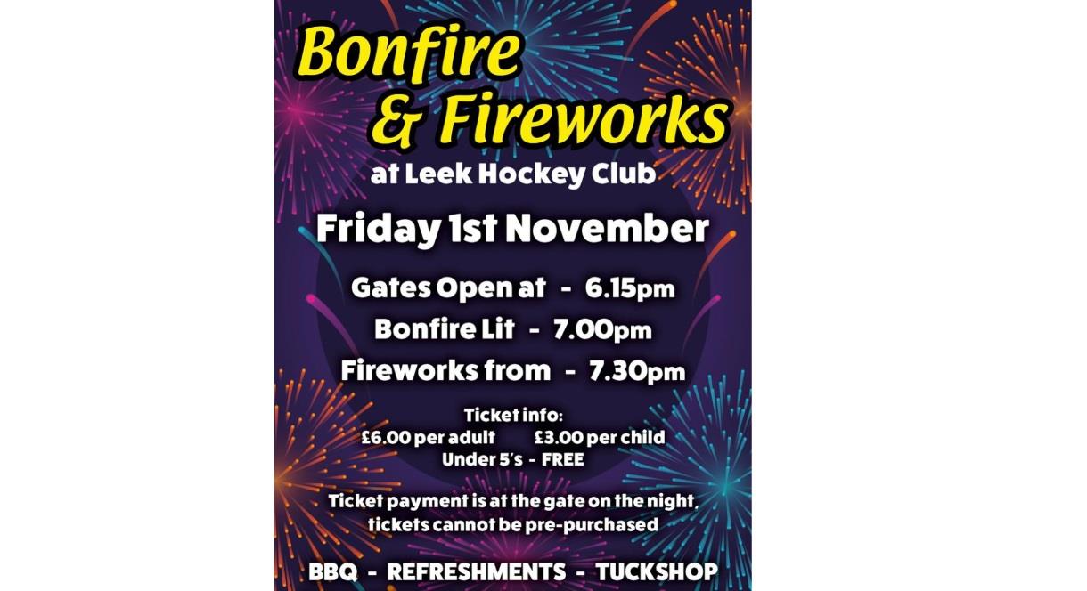 poster for Bonfire & Fireworks at Leek Hockey Club