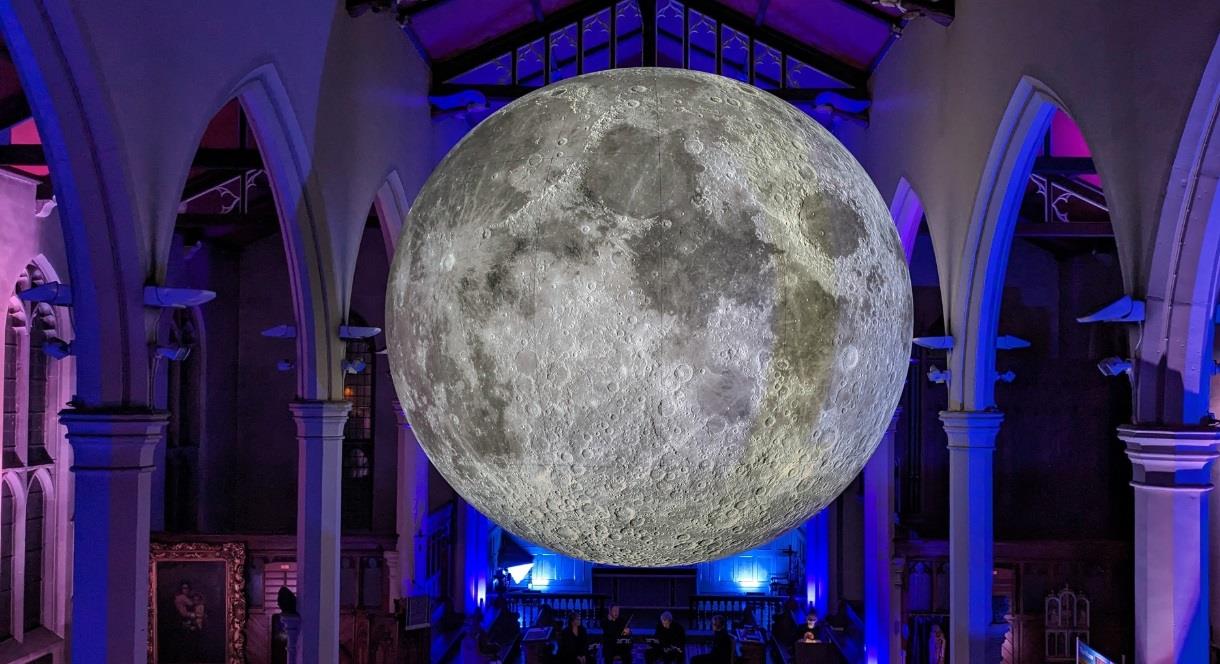 image of a moon model inside St. Giles the Abbott Church in Cheadle.