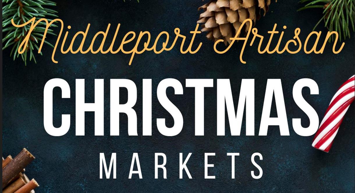 A seasonal graphic with Middleport Artisan Christmas Markets written on it