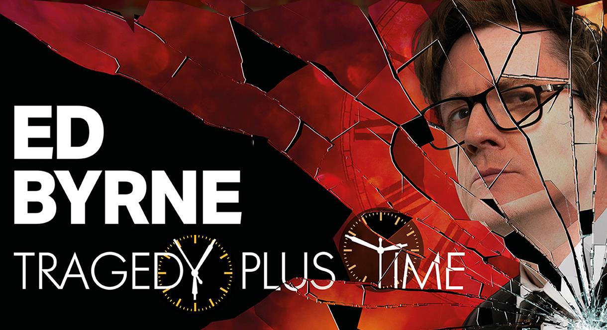 Poster with Ed Byrne's face in the shards of a broken mirror