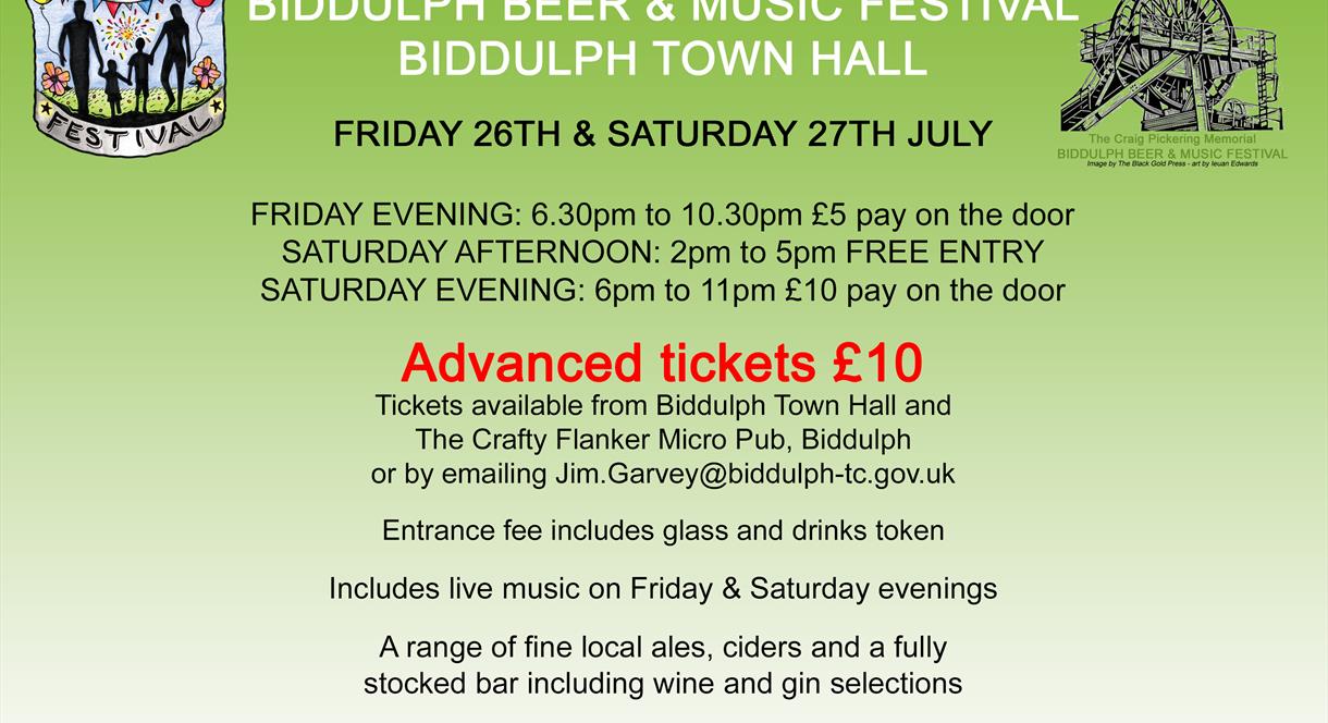 A graphic with the dates, venue, ticket price, and other information for the Biddulph Beer & Music Festival