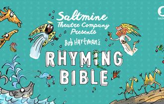 Graphic for the Rhyming Bible featuring cartoon drawings of whales, camels, giraffes and angels