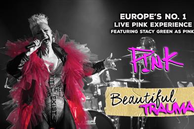 A graphic promoting the Beautiful Trauma show, by Pink tribute artist Stacy Green, at the Gatehouse Theatre, Staffordshire