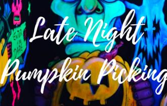 A graphic for late night pumpkin picking at Canalside Farm, Staffordshire