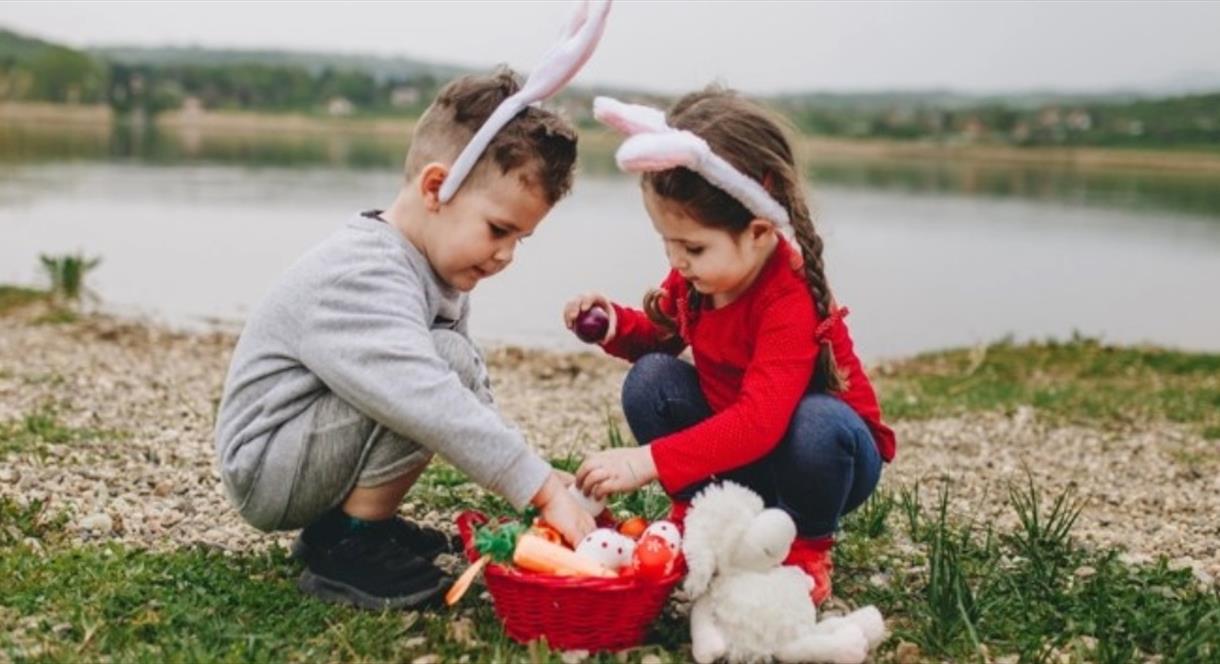 image of two children on an Easter Egg Hunt