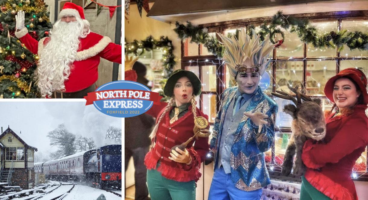 Montage image depicting the North Pole Express Christmas event at Foxfield Railway, Staffordshire.