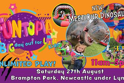 A graphic for Funtopia, which is at Brampton Park, Newcastle-under-Lyme on 27th August
