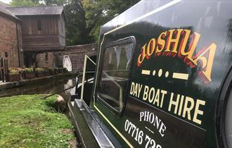 Joshua Day Hire narrow boat moored Froghall Wharf on the Caldon canal, Staffordshire