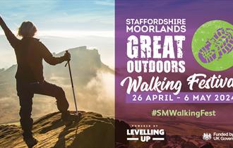 Graphic depicting the Staffordshire Moorlands Walking Festival taking place from 26 April until 6 May 2024.
