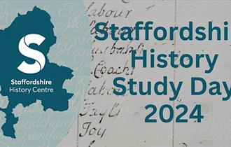 A graphic which says Staffordshire History Study Day 2024, alongside an outline of Staffordshire