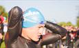 Competitors get ready for the 1.2 mile swim at Chasewater in Staffordshire