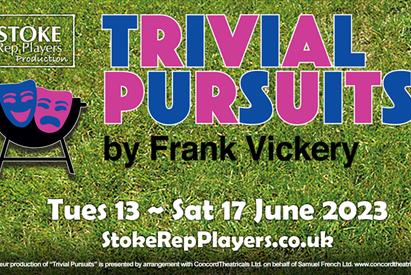 The poster for Trivial Pursuits by Frank Vickery, with the date and website for Stoke Rep Players