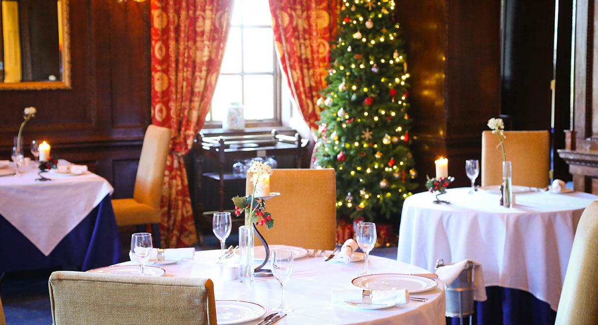 Restaurant at Swinfen Hall dressed for Christmas and New Year