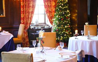 Restaurant at Swinfen Hall dressed for Christmas and New Year