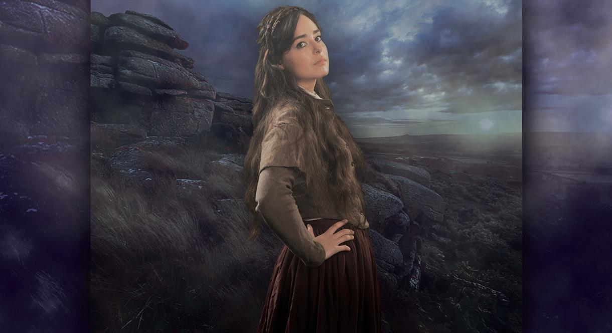 Image shows the star of Wuthering Heights, standing in front of a bleak landscape