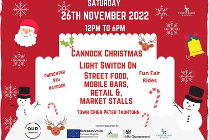 A poster for the Cannock Christmas Lights Switch-on