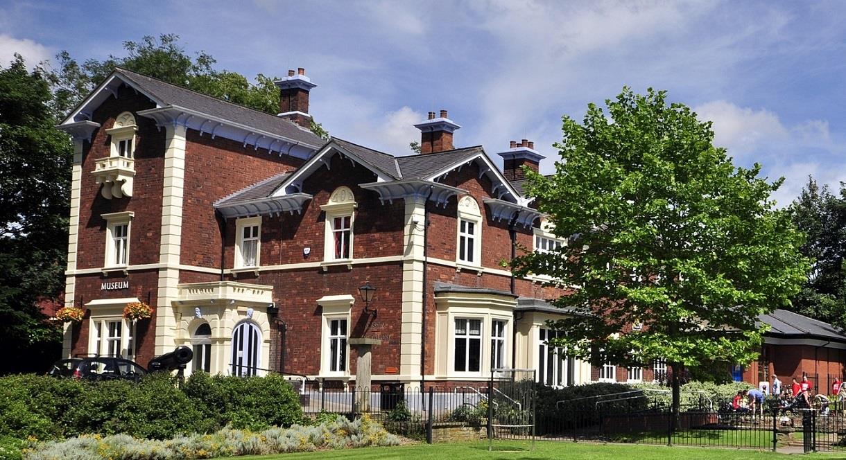 The sun beats down on the glorious architecture of the Brampton Museum, Staffordshire