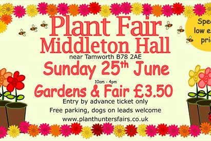 A graphic featuring details of the Summer Plant Fair at Middleton Hall & Gardens, Staffordshire
