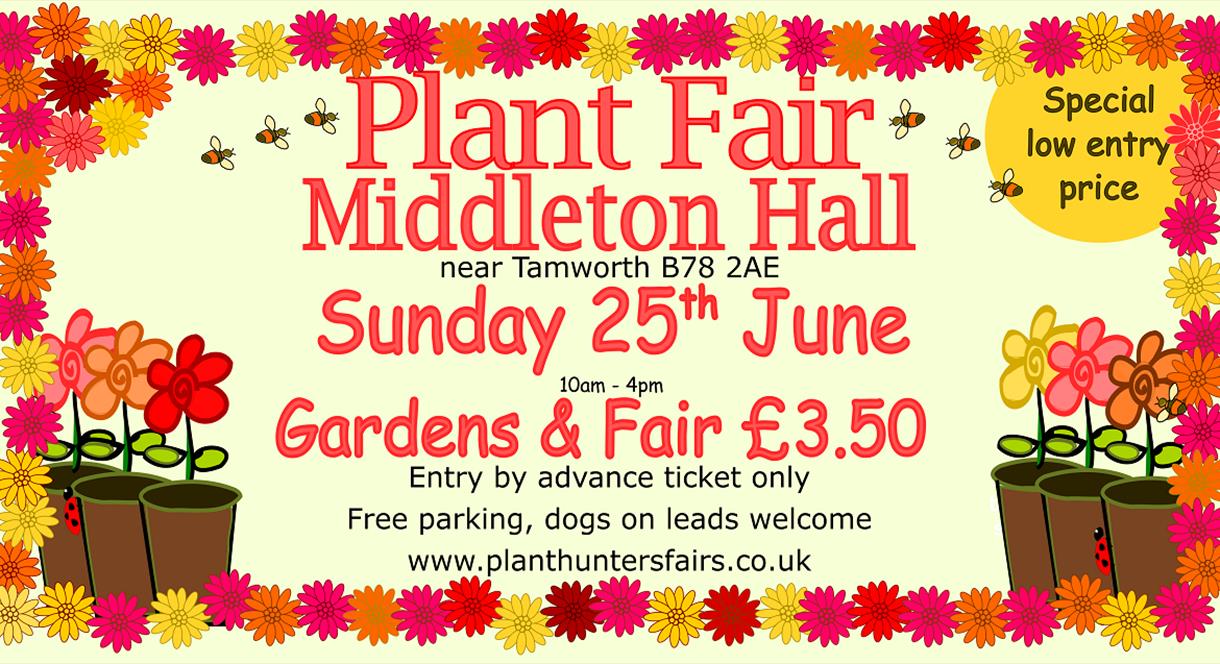 A graphic featuring details of the Summer Plant Fair at Middleton Hall & Gardens, Staffordshire