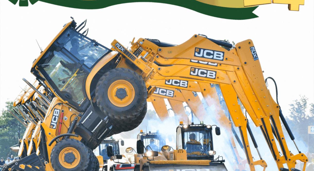 Image shows a row of diggers making an arch with JCBs driving through it