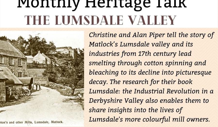 Poster for September 2021 heritage talk - The Lumsdale Valley, showing a sepia picture of Lumsdale Mill