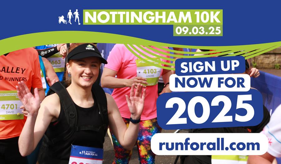 Graphic for the event with a photo of a smiling woman participating in a running event