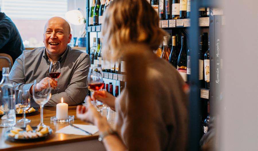 Wine and cheese flight at Novel Wines