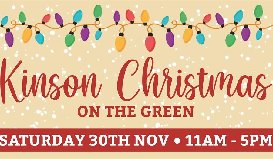 Kinson Christmas logo/banner with fairy lights and festive decoration.